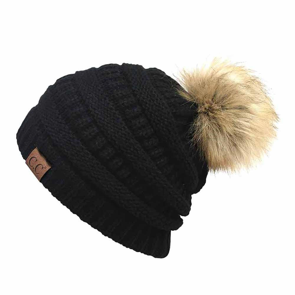 CC Beanie with faux fur pom pom