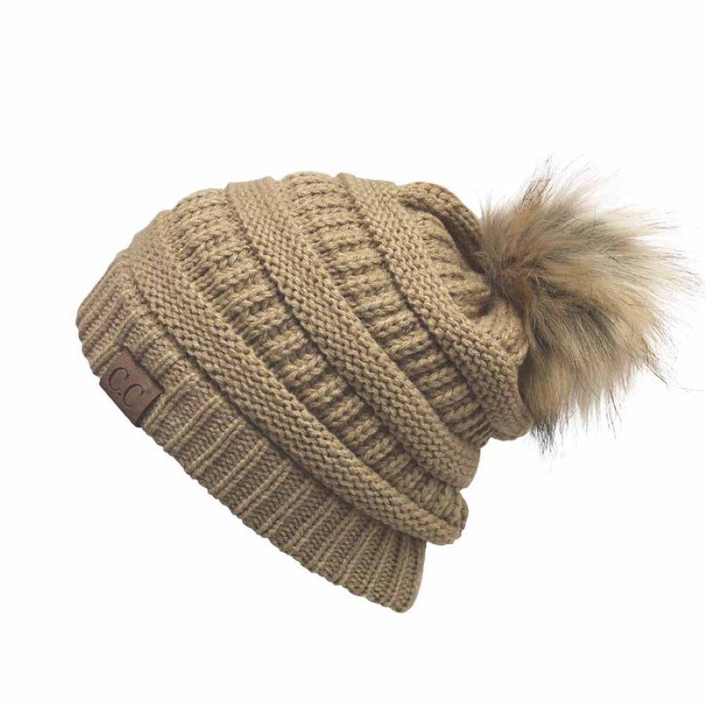 CC Beanie with faux fur pom pom