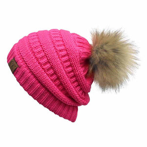 CC Beanie with faux fur pom pom