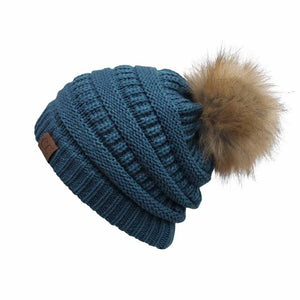 CC Beanie with faux fur pom pom