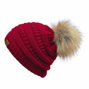 CC Beanie with faux fur pom pom