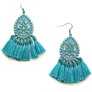 Rhinestones teardrop tassel earrings