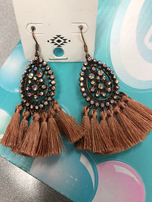 Rhinestones teardrop tassel earrings