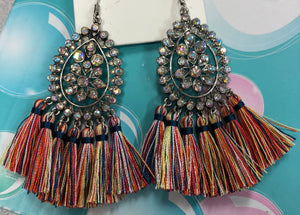 Rhinestones teardrop tassel earrings