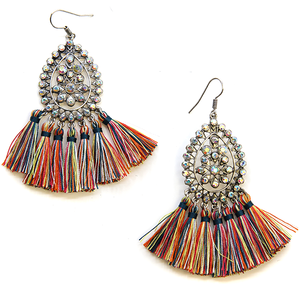 Rhinestones teardrop tassel earrings