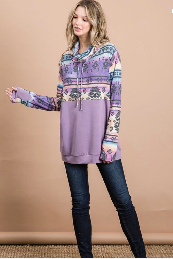 Aztec Cowl Neck Pullover