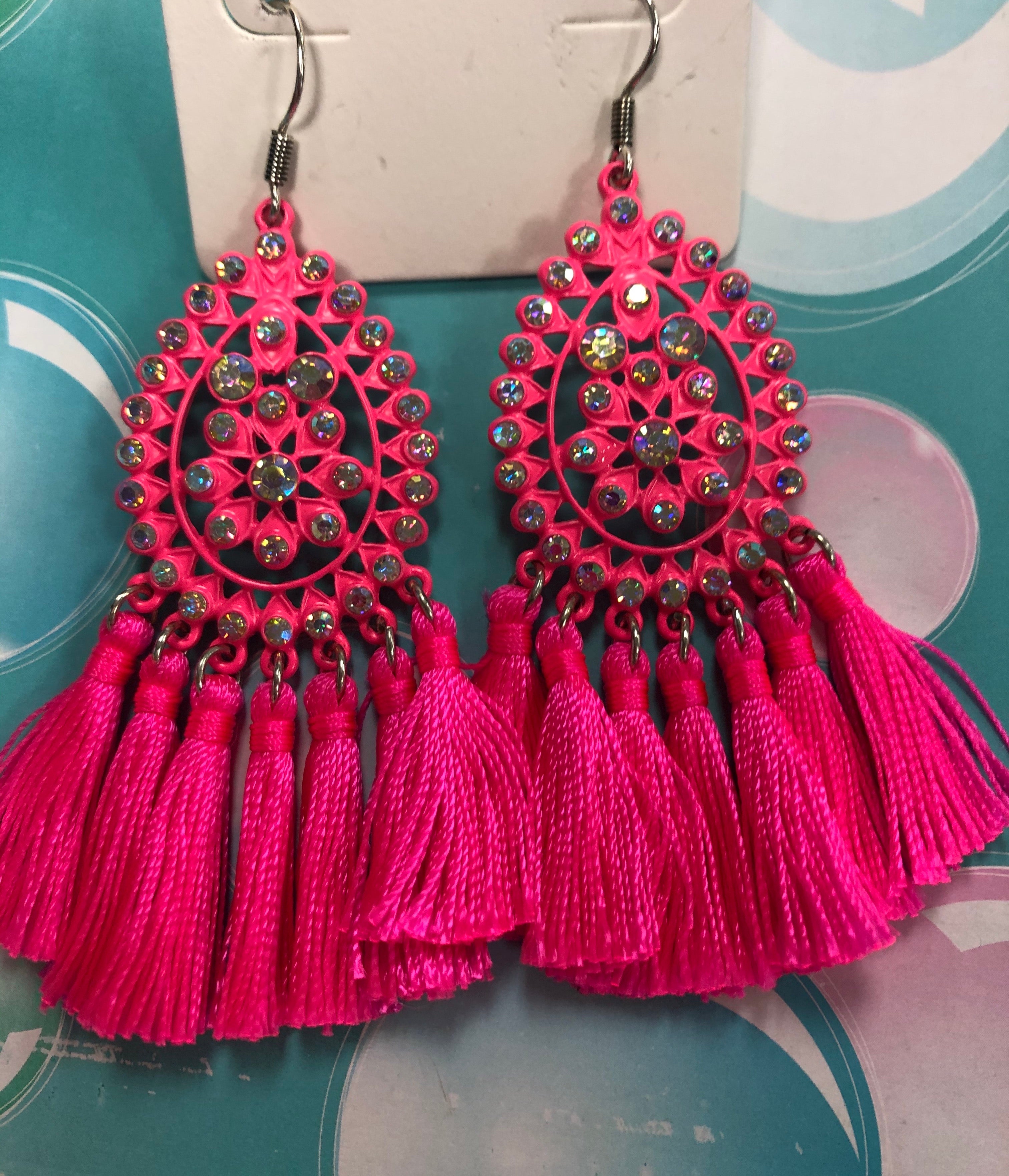 Rhinestones teardrop tassel earrings