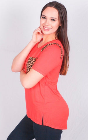 Coral Top with Leopard Accents