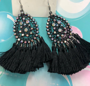 Rhinestones teardrop tassel earrings