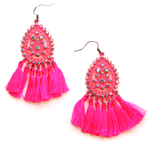 Rhinestones teardrop tassel earrings