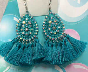 Rhinestones teardrop tassel earrings