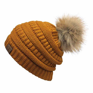 CC Beanie with faux fur pom pom