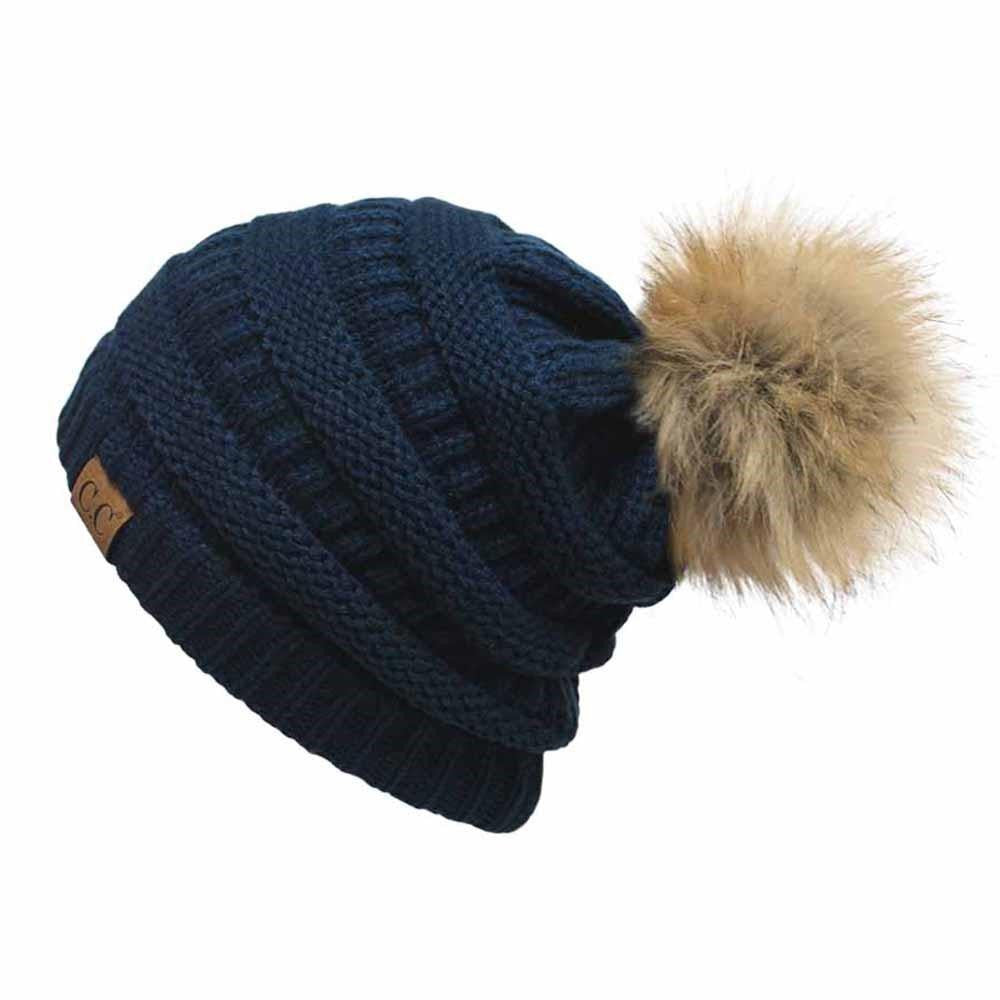 CC Beanie with faux fur pom pom