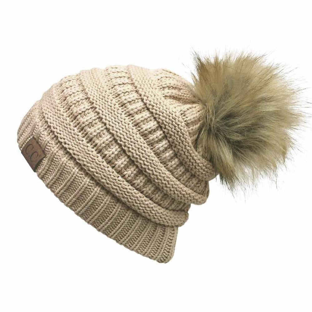 CC Beanie with faux fur pom pom