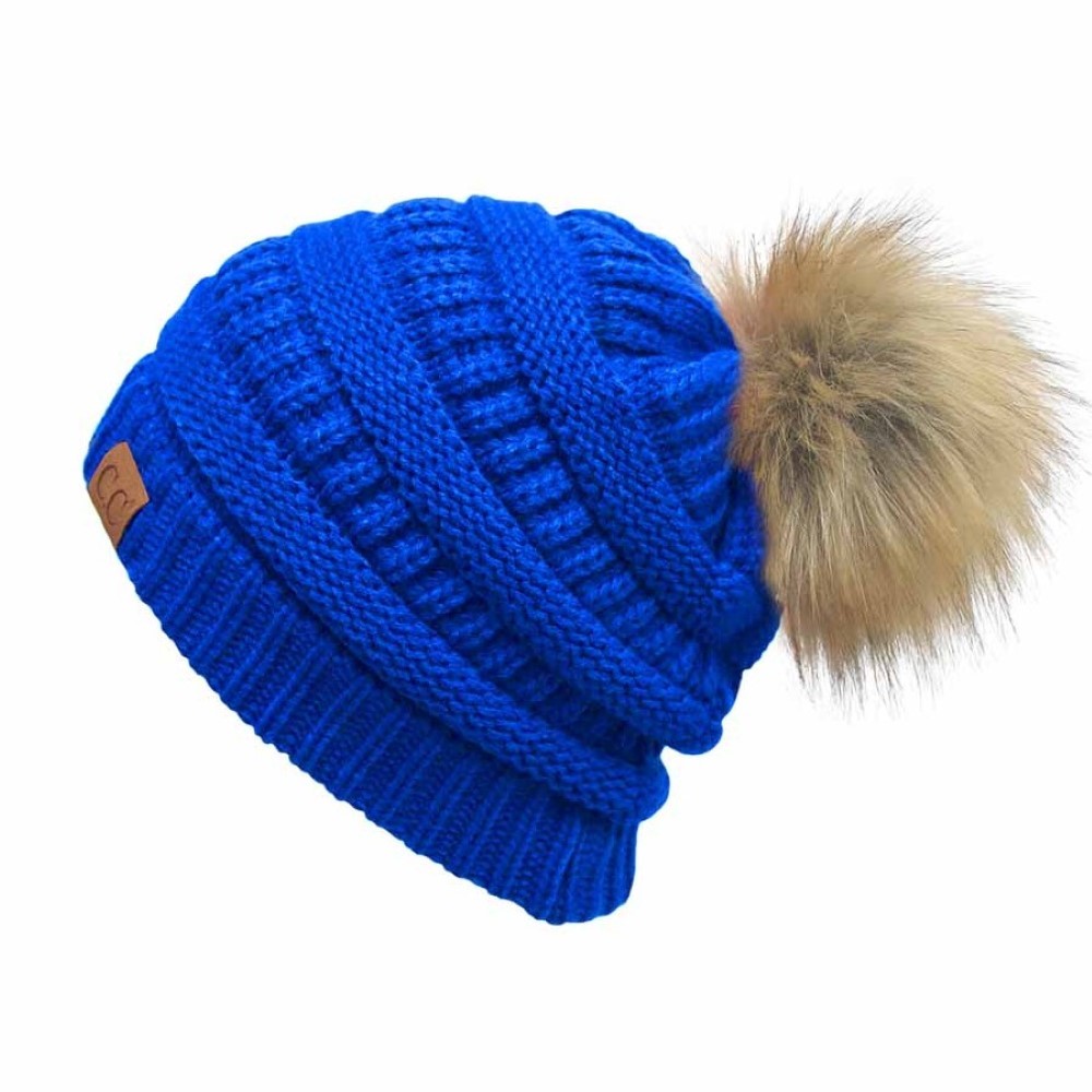 CC Beanie with faux fur pom pom