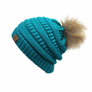 CC Beanie with faux fur pom pom