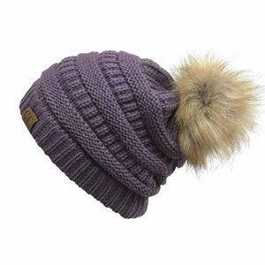 CC Beanie with faux fur pom pom